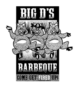 BIG D'S BARBEQUE D COME GET FIRED UP! logo