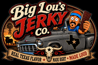 BIG LOU'S JERKY CO.REAL TEXAS FLAVOR, MADE RIGHT, MADE LOUD logo