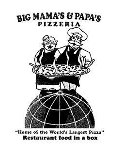 BIG MAMA'S & PAPA'S PIZZERIA "HOME OF THE WORLD'S LARGEST PIZZA" RESTAURANT FOOD IN A BOX logo