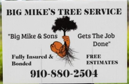 BIG MIKE'S TREE SERVICE "BIG MIKE & SONS GETS THE JOB DONE" FULLY INSURED & BONDED FREE ESTIMATES 910-880-2504 logo