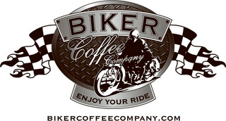BIKER COFFEE COMPANY ENJOY YOUR RIDE BIKERCOFFEECOMPANY.COM logo
