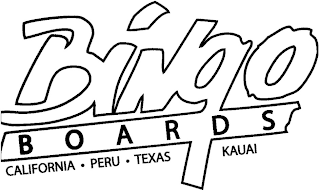 BINGO BOARDS CALIFORNIA PERU TEXAS KAUAI logo