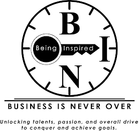 BINO BEING INSPIRED BUSINESS IS NEVER OVER UNLOCKING TALENTS, PASSION, AND OVERALL DRIVE TO CONQUER AND ACHIEVE GOALS. logo