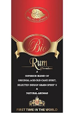 BIO RUM PREMIUM BIO TECH SPIRITS A SUPERIOR BLEND OF ORIGINAL AGE OLD CANE SPIRIT. SELECTED INDIAN GRAIN SPIRIT'S & NATURAL AROMAS FIRST TIME IN THE WORLD logo