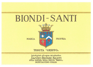 BIONDI-SANTI MARCA PROPRIA TENUTA 'GREPPO' IMBOTTIGLIATO ALL'ORIGINE DAL VITICULTORE JACOPO BIONDI SANTI NELLA CANTINA DELLA TENUTA "GREPPO" MONTALCINO-ITALIA logo