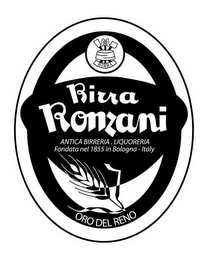 BIRRA BIRRA RONZANI ANTICA BIRRERIA . LIQUORERIA FONDATA NEL 1855 IN BOLOGNA - ITALY ORO DEL RENO logo