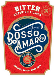 BITTER SUPERIOR LIQUEUR FAMILY SANTONI FLORENCE ROSSO AMARO KNIGHT GABRIELLO ORIGINAL RECIPE SINCE 1907 logo