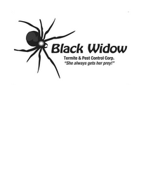 BLACK WIDOW TERMITE & PEST CONTROL CORP. - "SHE ALWAYS GETS HER PREY!" logo