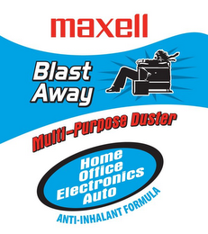 BLAST AWAY MAXELL MULTI-PURPOSE DUSTER HOME OFFICE ELECTRONICS AUTO ANTI-INHALANT FORMULA logo