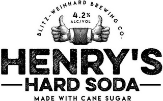 BLITZ-WEINHARD BREWING CO. 4.2% ALC/VOL HENRY'S HARD SODA MADE WITH CANE SUGAR logo