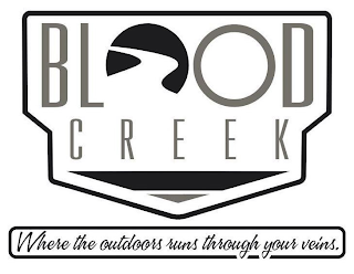 BLOOD CREEK WHERE THE OUTDOORS RUNS THROUGH YOUR VEINS. logo