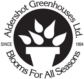 BLOOMS FOR ALL SEASONS ALDERSHOT GREENHOUSES LTD SINCE 1954 logo