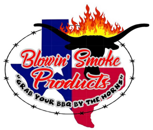 BLOWIN' SMOKE PRODUCTS "GRAB YOUR BBQ BY THE HORNS" logo