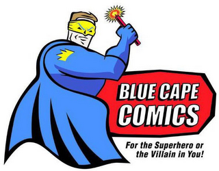 BLUE CAPE COMICS FOR THE SUPERHERO OR THE VILLAIN IN YOU! logo