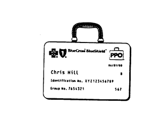 BLUE CROSS BLUESHIELD PPO 06/01/00 CHRIST HILL IDENTIFICATION NO. XYZ123456789 GROUP NO. 7654321 567 logo