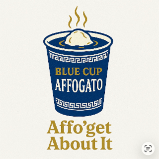 BLUE CUP AFFOGATO AFFO'GET ABOUT IT € logo