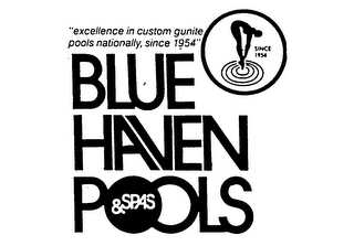 BLUE HAVEN POOLS & SPAS "EXCELLENCE IN CUSTOM GUNITE POOLS NATIONALLY, SINCE 1954" logo