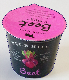 BLUE HILL 100% GRASS-FED COWS ALL NATURAL YOGURT BEET BLUE HILL BEET YOGURT KNOW THY FARMER PACKING A SMORGASBORD OF FLAVOR, OUR BEETS GET A TANGY BOOST FROM RASPBERRY VINEGAR logo