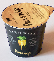 BLUE HILL 100% GRASS-FED COWS ALL NATURAL YOGURT PARSNIP BLUE HILL PARSNIP YOGURT KNOW THY FARMER THE SWEETEST OF OUR YOGURTS GETS ITS SUGAR FROM A SURPRISING SOURCE: THE HUMBLE PARSNIP logo