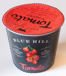 BLUE HILL 100% GRASS-FED COWS ALL NATURAL YOGURT TOMATO BLUE HILL TOMATO YOGURT KNOW THY FARMER MAPLE IS THIS YOGURT'S SECRET INGREDIENT, THE PERFECT PARTNER FOR THE RIPEST TOMATO logo