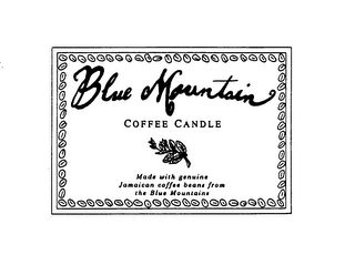 BLUE MOUNTAIN COFFEE CANDLE MADE WITH GENUINE JAMAICAN COFFEE BEANS FROM THE BLUE MOUNTAINS logo