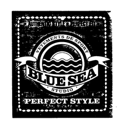 BLUE SEA - STUDIO - AUTHENTIC STYLE - PERFECT FIT ORIGINAL DESIGN INTERNATIONAL VETEMENTS DE SPORT AUTHENTIC TRADE MARK PERFECT STYLE MADE IN U.S.A. logo