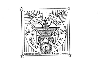 BLUE STAR GREAT AMERICAN WHEAT BEER MENDOCINO CO. CALIFORNIA NORTH COAST BRWEING CO logo
