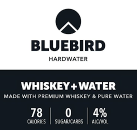 BLUEBIRD HARDWATER WHISKEY + WATER MADE WITH PREMIUM WHISKEY & PURE WATER 78 CALORIES 0 SUGAR/CARBS 4% ALC/VOL logo