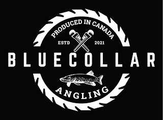 BLUECOLLAR ANGLING PRODUCED IN CANADA ESTD 2021 logo