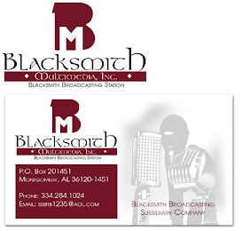 BM BLACKSMITH MULTIMEDIA, INC. BLACKSMITH BROADCASTING STATION BLACKSMITH BROADCASTING SUBSIDIARY COMPANY logo