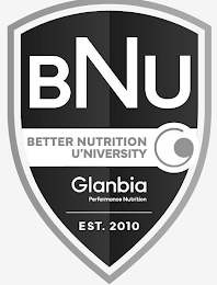 BNU BETTER NUTRITION U'NIVERSITY GLANBIA PERFORMANCE NUTRITION EST. 2010 logo