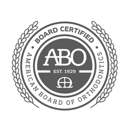 BOARD CERTIFIED AMERICAN BOARD OF ORTHODONTICS ABO EST. 1929 ABO logo