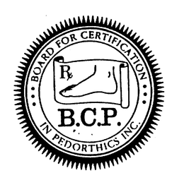 BOARD FOR CERTIFICATION IN PEDORTHICS INC B.C.P. RX logo