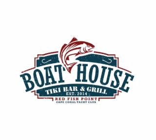 BOAT HOUSE TIKI BAR & GRILL EST. 2014 RED FISH POINT CAPE CORAL YACHT CLUB logo
