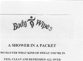 BODY WIPES A SHOWER IN A PACKET NO MATTER WHAT KIND OF SWEAT YOU'RE IN FEEL CLEAN AND REFRESHED ALL OVER logo