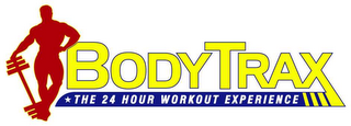 BODYTRAX-A RED BODYBUILDER LEANING ON A BARBELL WEIGHT logo