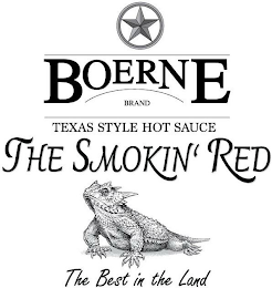 BOERNE BRAND TEXAS STYLE HOT SAUCE THE SMOKIN' RED THE BEST IN THE LAND logo
