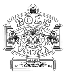 BOLS VODKA 1575 SEMPER IDEM PREMIUM QUALITY ANNO 1575 PRODUCED & BOTTLED UNDER LICENCE OF BOLS ROYAL DISTILLERIES AMSTERDAM HOLLAND 0.251 40% OBJ logo