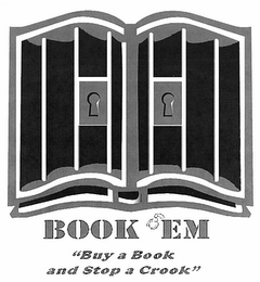 BOOK 'EM BUY A BOOK AND STOP A CROOK logo