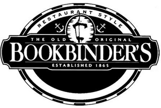 BOOKBINDER'S RESTAURANT STYLE THE OLD ORIGINAL ESTABLISHED 1865 logo