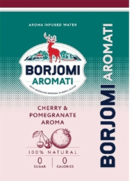 BORJOMI AROMATI AROMA INFUSED WATER WITH GEORGIAN NATURAL MINERAL WATER CHERRY & POMEGRANATE AROMA 100% NATURAL 0 SUGAR 0 CALORIES logo