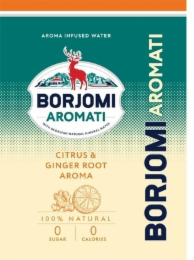 BORJOMI AROMATI AROMA INFUSED WATER WITH GEORGIAN NATURAL MINERAL WATER CITRUS & GINGER ROOT AROMA 100% NATURAL 0 SUGAR 0 CALORIES logo