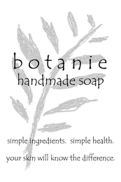 BOTANIE HANDMADE SOAP SIMPLE INGREDIENTS. SIMPLE HEALTH. YOUR SKIN WILL KNOW THE DIFFERENCE. logo