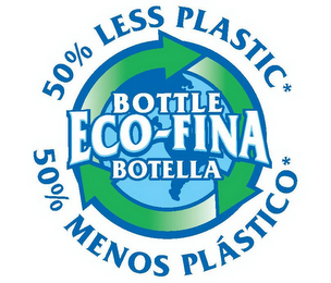 BOTTLE ECO-FINA BOTELLA 50% LESS PLASTIC* 50% MENOS PLÁSTICO* logo