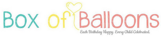 BOX OF BALLOONS EACH BIRTHDAY HAPPY. EVERY CHILD CELEBRATED. logo