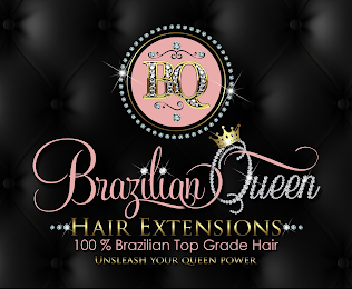 BQ BRAZILIAN QUEEN HAIR EXTENSIONS 100% BRAZILIAN TOP GRADE HAIR UNLEASH YOUR QUEEN POWER logo