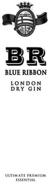 BR BLUE RIBBON LONDON DRY GIN ULTIMATE PREMIUM ESSENTIAL logo