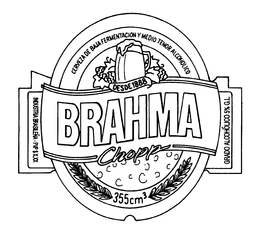 BRAHMA CHOPP DESOE 1888 355 CM3 INDUSTRIA BRASILEÑA-PVP $X.XX" CERVEZA DE BAJA FERMENTACION Y MEDIO TENOR ALCOHOLICO GRADO ALCOHÓLICO 5% G.L. logo