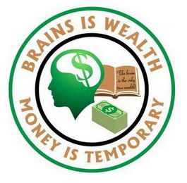 BRAINS IS WEALTH MONEY IS TEMPORARY $ THE BRAIN IS THE ONLY TRUE WEALTH! logo