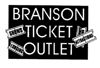BRANSON TICKET OUTLET SHOWS LODGING ATTRACTIONS ADMIT ONE logo